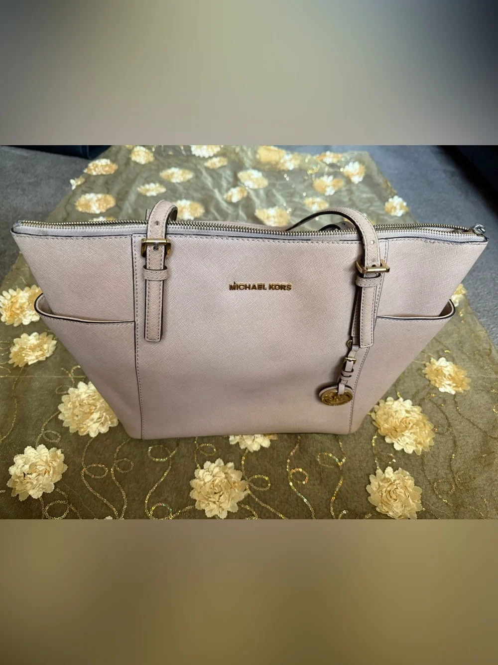 Michael Kors Blush Pink Saffiano Tote with Gold Accents